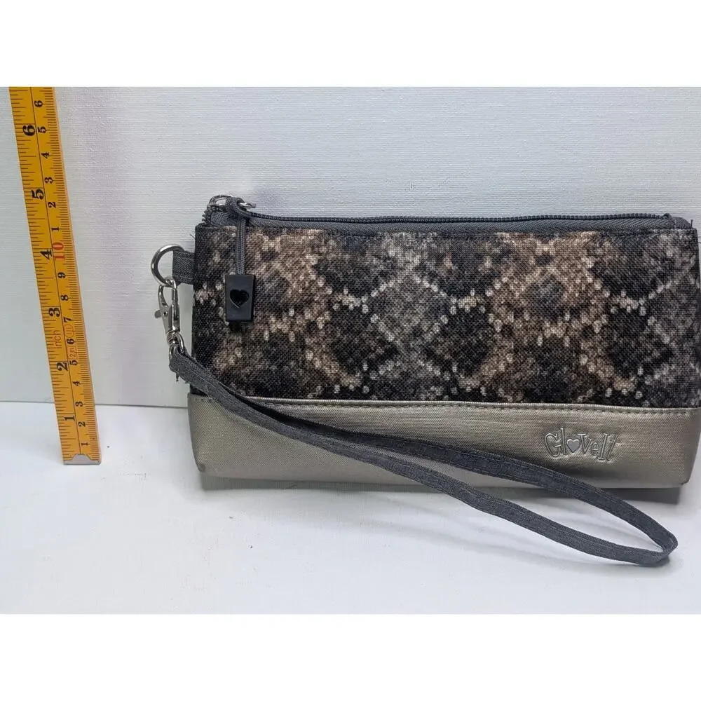 GloveIt Women's Wristlet Clutch Snakeskin Print Brown Gray Zip Organizer Bag